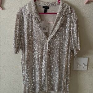 Forever 21 Silver Sequin Button Down Shirt